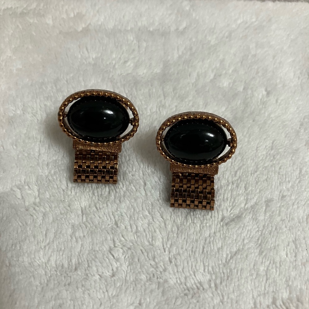 Vintage dark-Gold-Tone Black Oval Cufflinks - Picture 3 of 12